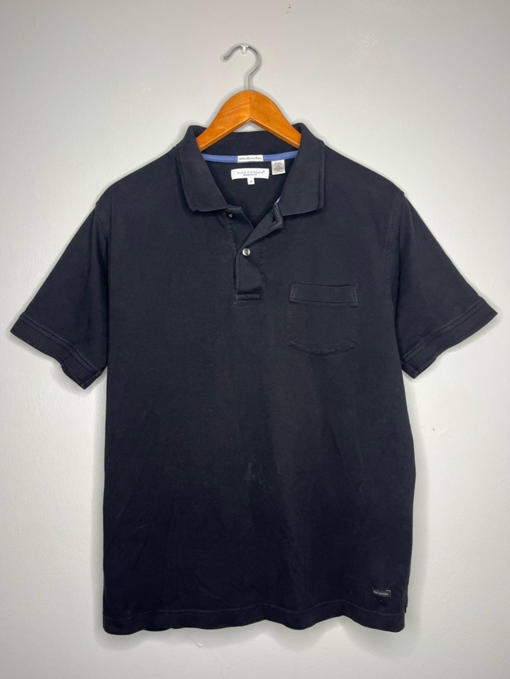 Alex Cannon Rowayton, CT Supima Cotton Black Short Sleeve Braided Polo